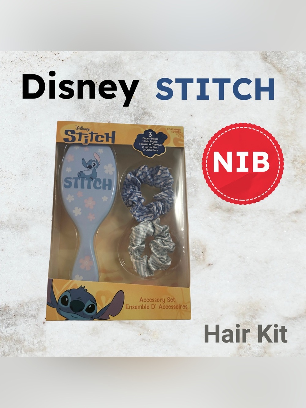 🇺🇸🆕NIB DISNEY Stitch Hair Accessory Set - Brush & 2x Scrunchies 💙